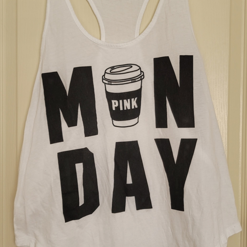PINK - Athletic tank top shirt - Racer back - Graphic Tee - "MONDAY" (NWOT)